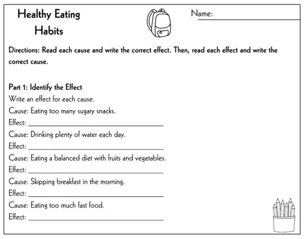 Cause and Effect 3rd-6th Grade Worksheet | Healthy Eating Habits Activity - Image 2