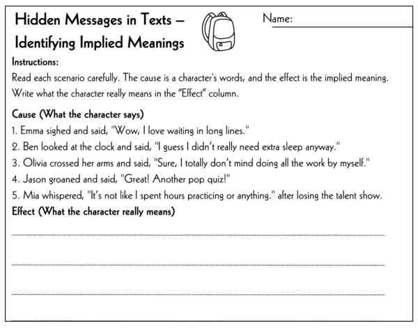 Cause and Effect 3rd-6th Grade Worksheet | Hidden Meanings & Implied Messages - Image 2