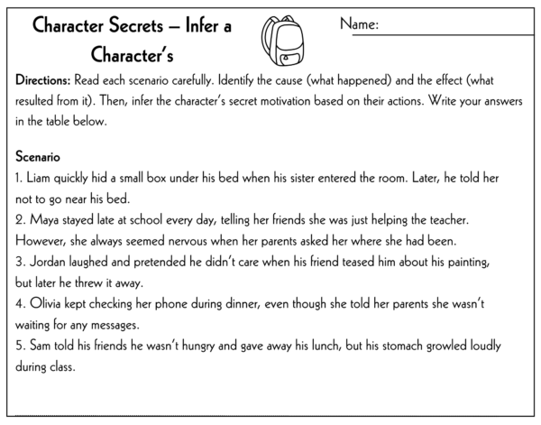 Cause and Effect 3rd-6th Grade Worksheet | Infer Character Motivations - Image 2