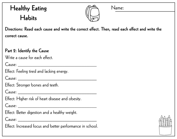 Cause and Effect 3rd-6th Grade Worksheet | Healthy Eating Habits Activity - Image 3