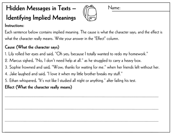 Cause and Effect 3rd-6th Grade Worksheet | Hidden Meanings & Implied Messages - Image 4